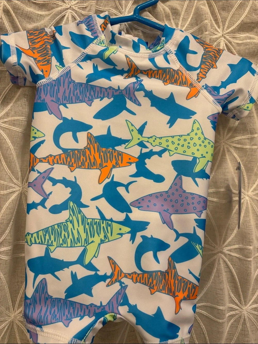 Sol Borne Baby Rashguard Romper with Colorful Shark Print